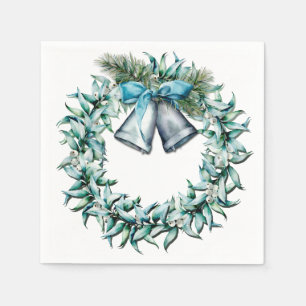 Serviette En Papier Aquarelle bleu vintage et blanc hiver