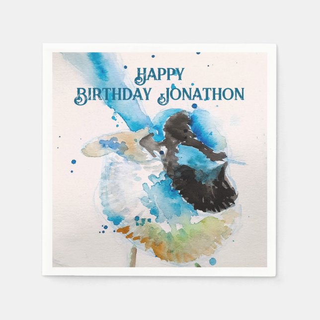 Serviette En Papier Aquarelle bleu Wren Joyeux Anniversaire Wrens Aqua (Devant)