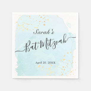Serviette En Papier Aquarelle Bleu x Bat mitzvah Or