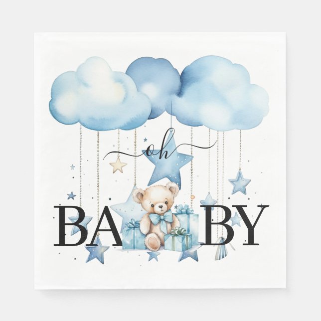 Serviette En Papier Aquarelle Bleue adorable Baby shower Ours En Teddy (Devant)