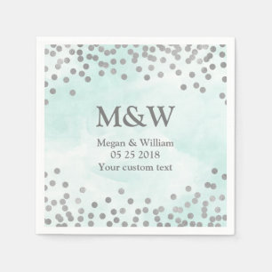 Serviette En Papier Aquarelle bleue Argent Confetti Mariage Napkin