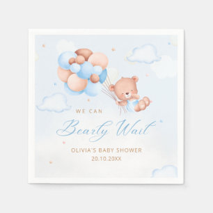 Serviette En Papier Aquarelle bleue Boho Teddy Bear Baby shower garçon