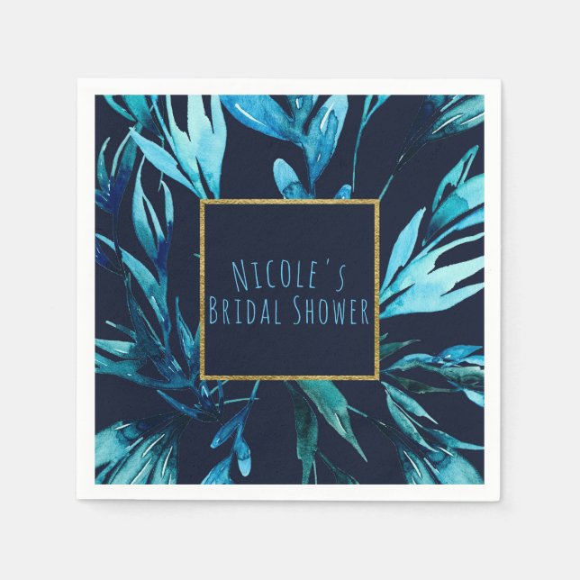 Serviette En Papier Aquarelle Bleue Botanique Glam Élégant Chic Floral (Devant)