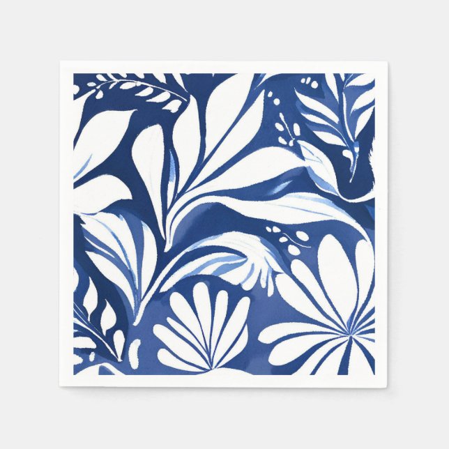 Serviette En Papier Aquarelle Bleue Botanique Motif Floral (Devant)