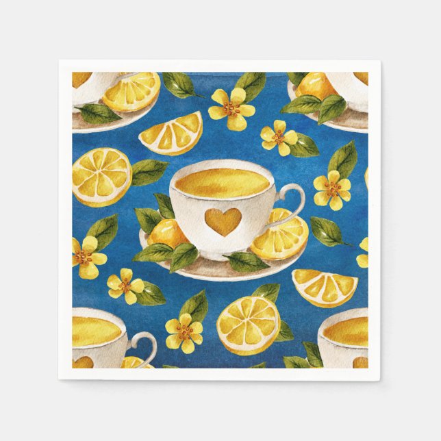 Serviette En Papier Aquarelle bleue Italia Citron café Cup Napkin (Devant)