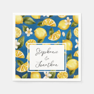 Serviette En Papier Aquarelle bleue Italia citron calligraphie Napkin