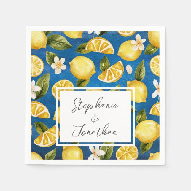 Serviette En Papier Aquarelle bleue Italia citron calligraphie Napkin (Devant)
