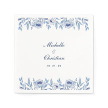 Aquarelle bleue Mariage floral Napkin