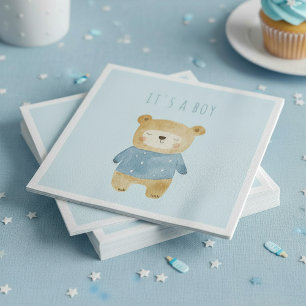 Serviette En Papier Aquarelle bleue ours mignon c'est un garçon