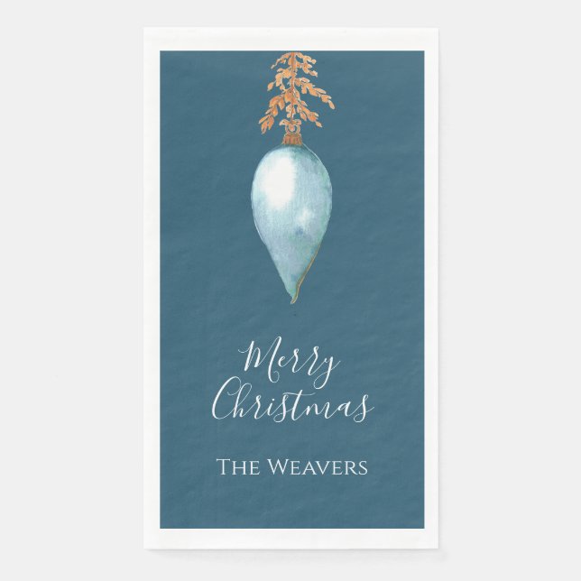 Serviette En Papier Aquarelle bleue peinte à la main Nom personnalisé  (Devant)