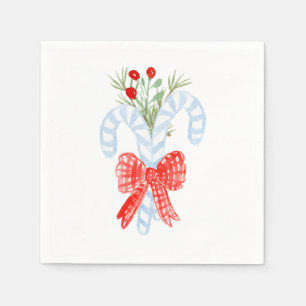 Serviette En Papier Aquarelle Blue Bow Candycane Cocktail Serviettes