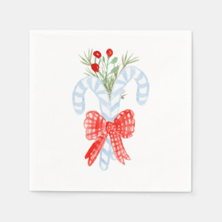 Serviette En Papier Aquarelle Blue Bow Candycane Cocktail Serviettes