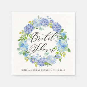 Serviette En Papier Aquarelle Blue Hydrangeas Wreath Fête des mariées