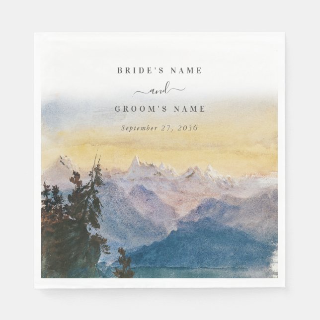 Serviette En Papier Aquarelle Blue Mountains Pine Mariage (Devant)