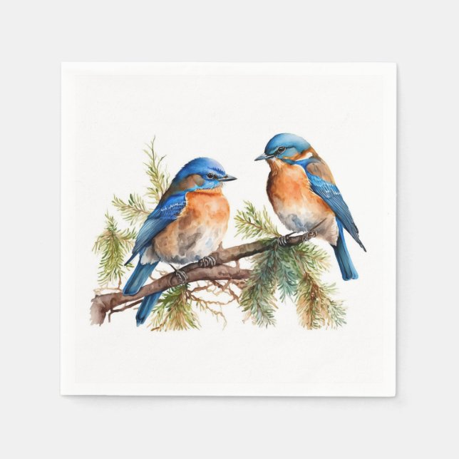 Serviette En Papier Aquarelle Bluebirds sur le pin (Devant)