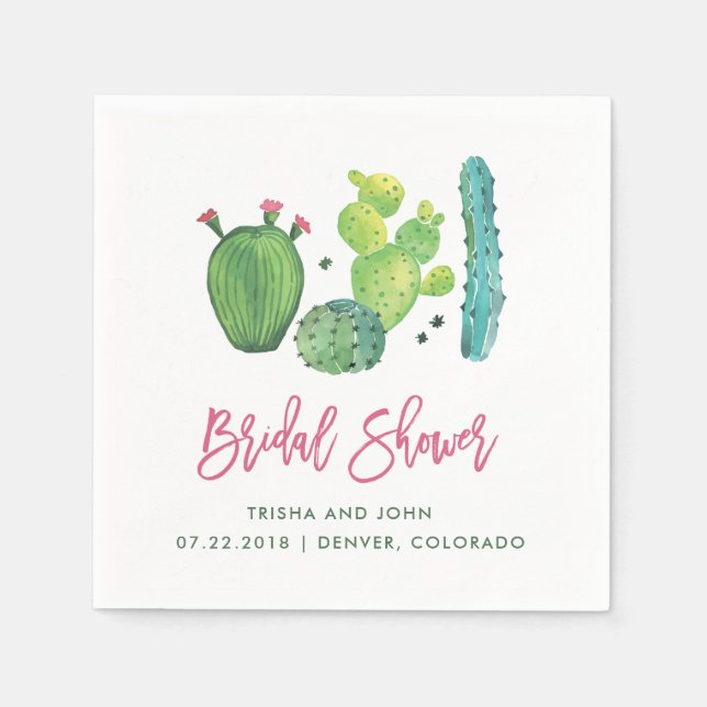 Serviette En Papier Aquarelle Boho Cactus Fête des mariées Napkin (Devant)