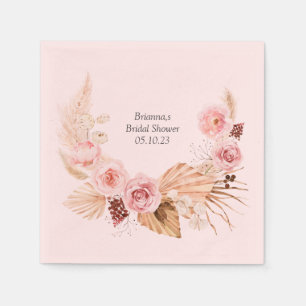 Serviette En Papier Aquarelle Boho FLoral Pampas Grass Fête des mariée
