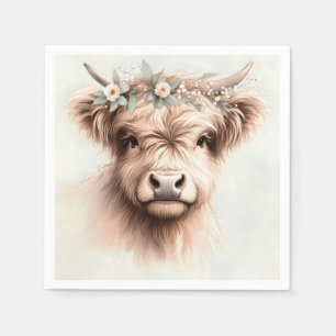 Serviette En Papier Aquarelle Boho Highland Vache avec tête nuptiale