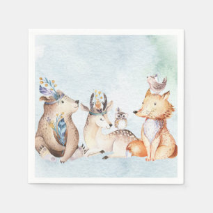 Serviette En Papier Aquarelle Boho Ours Rustique Animaux Baby shower