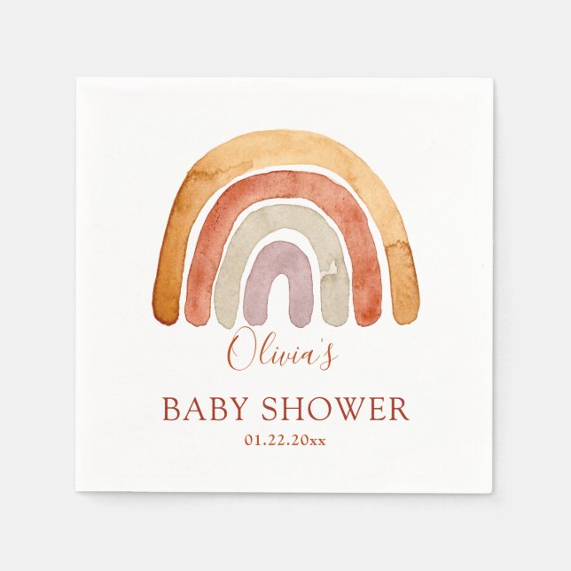 Serviette En Papier Aquarelle Boho Rainbow Baby shower (Devant)
