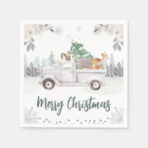 Serviette En Papier Aquarelle Bois Animaux Fleurs Noël