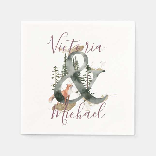 Serviette En Papier Aquarelle Bois Forêt Mariages serviettes (Devant)