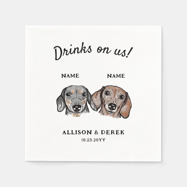 Serviette En Papier Aquarelle Boit Sur Nous Mariage Dachshund Chien (Devant)