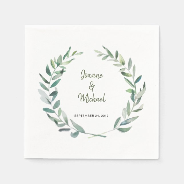 Serviette En Papier Aquarelle botanique feuilles mariage mariés (Devant)