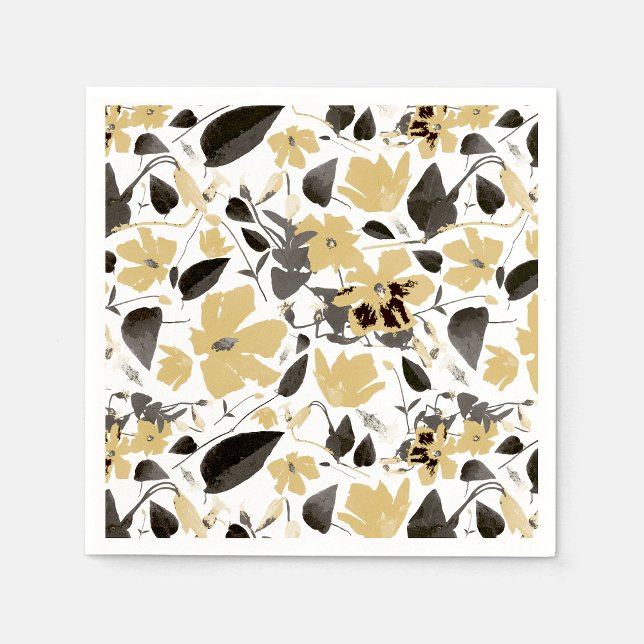 Serviette En Papier Aquarelle botanique gris-jaune Clematis (Clematis Yellow Gray Flowering Vine Watercolor Napkins from Studio Posies. )