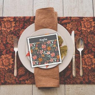 Serviette En Papier Aquarelle botanique motif gris personnalisé