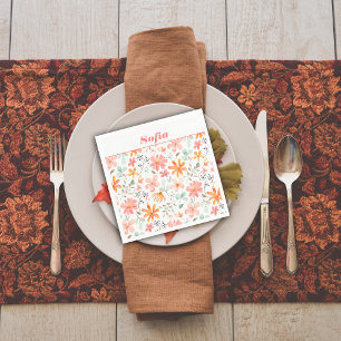 Serviette En Papier Aquarelle botanique motif personnalisé rose blanc