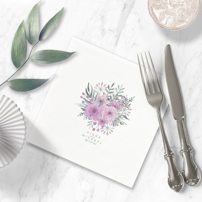 Serviette En Papier Aquarelle Bouquet Mariage Lilac ID654 (Créateur téléchargé)