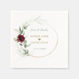 Serviette En Papier Aquarelle Bourgogne Floral Feuille Mariage