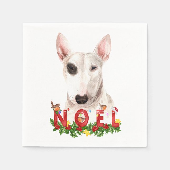 Serviette En Papier Aquarelle Bull Terrier Noel Noël (Devant)