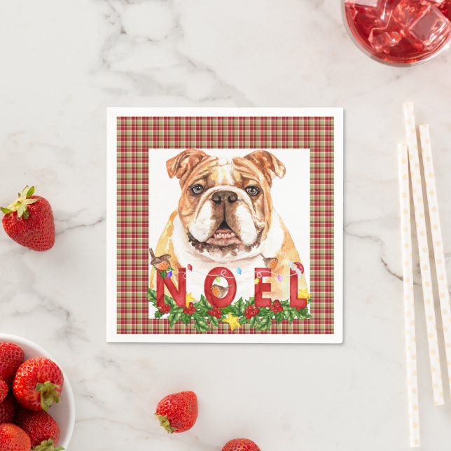 Serviette En Papier Aquarelle Bulldog Noel Noël (En situation)