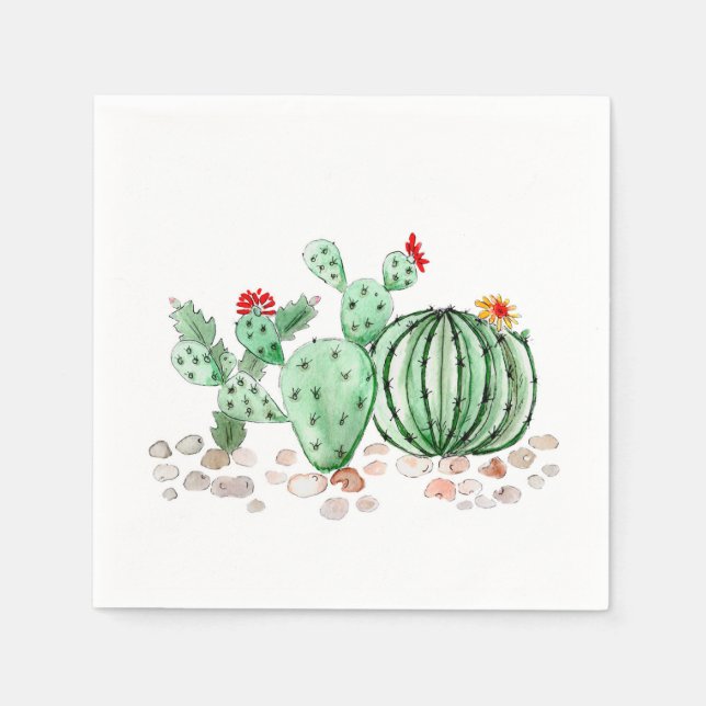 Serviette En Papier aquarelle, cactus (Devant)