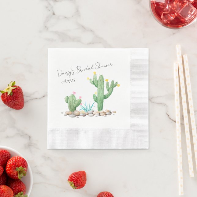 Serviette En Papier Aquarelle Cactus (En situation)