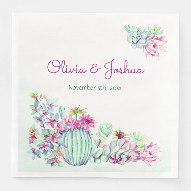 Serviette En Papier Aquarelle Cactus & Succulents Mariages serviettes (Devant)