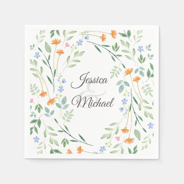 Serviette En Papier Aquarelle Cadre Floral Mixte (Devant)