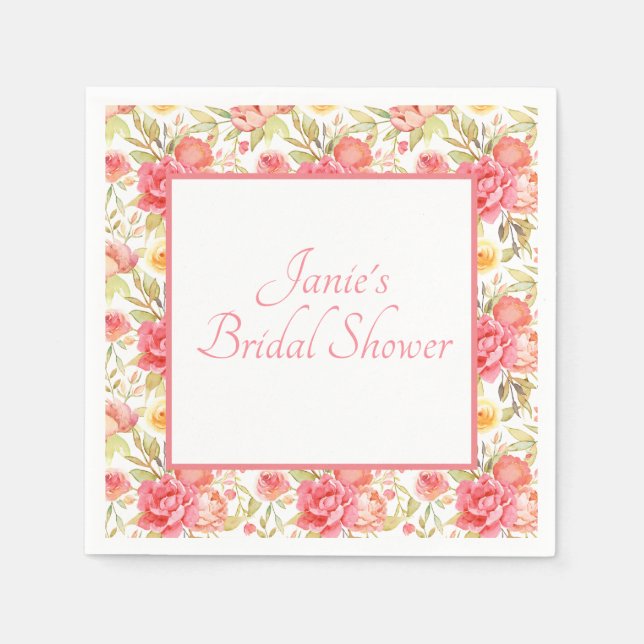 Serviette En Papier Aquarelle Cadre Floral Rose (Devant)
