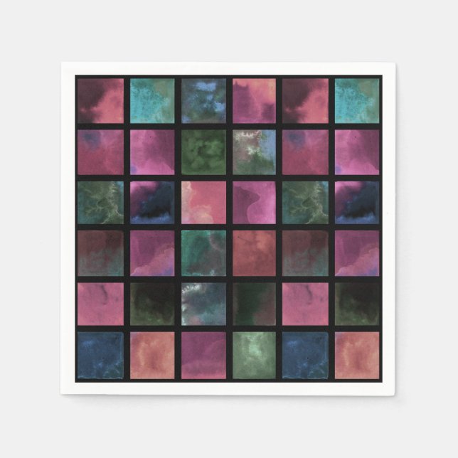 Serviette En Papier Aquarelle, carreau (Devant)