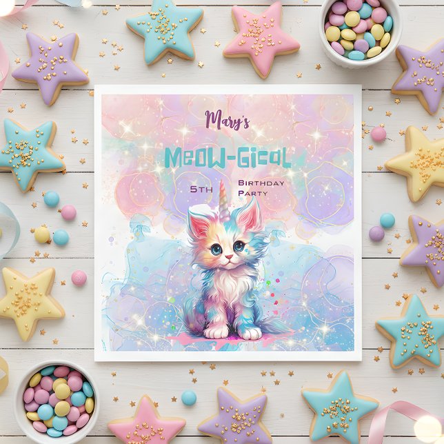 Serviette En Papier Aquarelle Caticorn Meow-Gical Anniversaire (Créateur téléchargé)