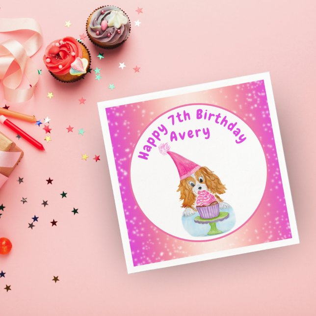 Serviette En Papier Aquarelle Cavalier King Charles Cupcake Anniversai (Créateur téléchargé)