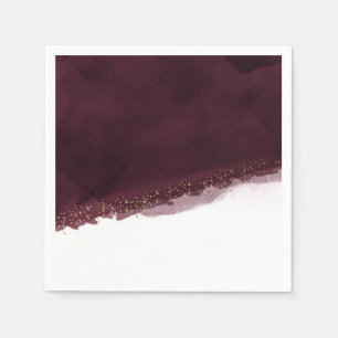 Serviette En Papier Aquarelle Cerise Noire & Moderne Élégant Doré