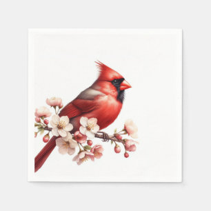 Serviette En Papier Aquarelle Cerisier en Fleur Cardinal du Nord