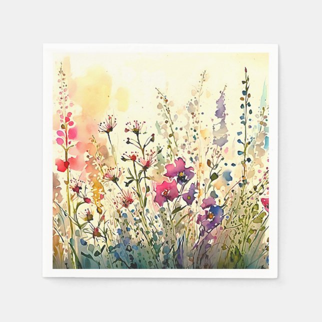 Serviette En Papier Aquarelle Champs Floral/Fleur (Devant)