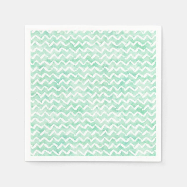 Serviette En Papier Aquarelle Chic Mint Chevron Stripes (Devant)
