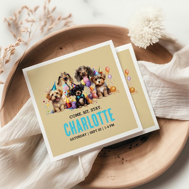 Serviette En Papier Aquarelle Chien Pawty Puppy Anniversaire (Créateur téléchargé)