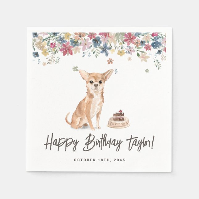 Serviette En Papier Aquarelle Chihuahua Chien fête d'anniversaire Merc (Devant)