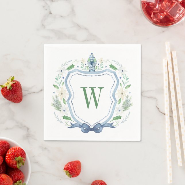 Serviette En Papier Aquarelle Chinoiserie Ginger Jar Monogram Crest (En situation)